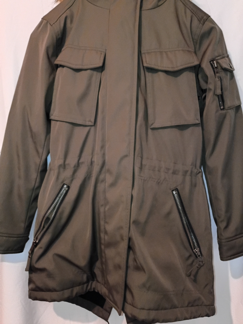 S13 New York Xs Long Olive Green Women's Parka with Utility Pockets